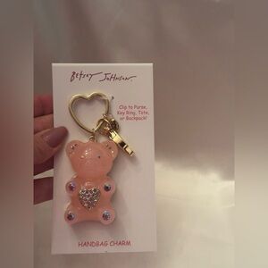 NWT Betsey Johnson Pink Rhinestone Gummy Bear Bag Charm Key Chain